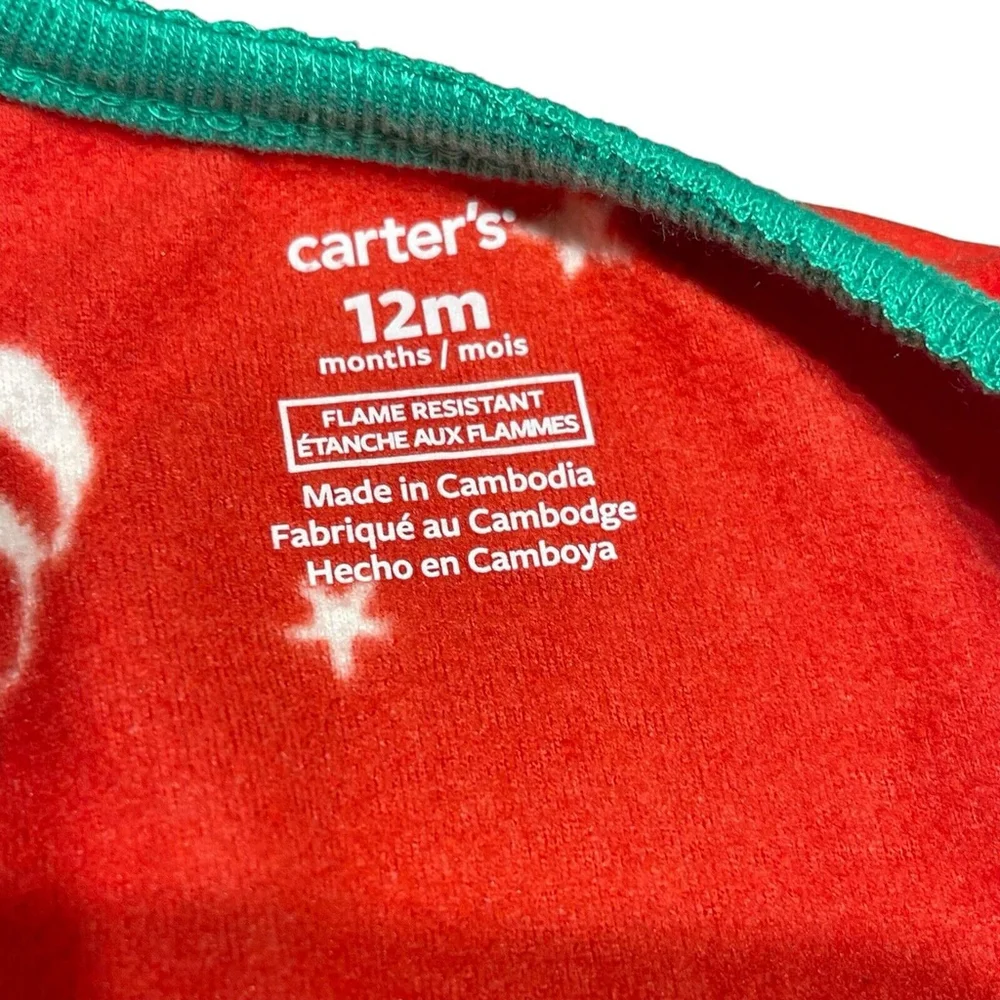 Carters Baby Girl 12M 1-Piece Red Green Christmas Unicorn Fleece Footie PJs NWOT